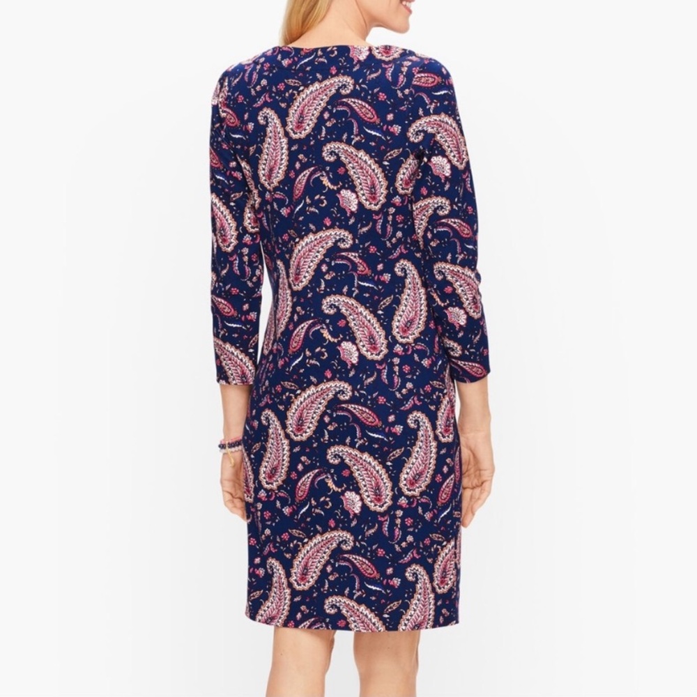 Talbots Navy Blue Paisley Jersey Shift Dress Medium - Picture 2 of 9